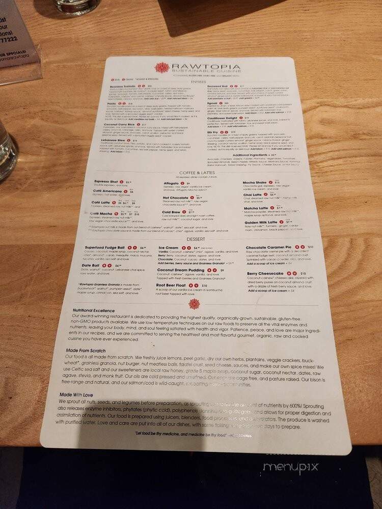 Omar's Rawtopia 'Peace Through Food' - Salt Lake City, UT menu_pic