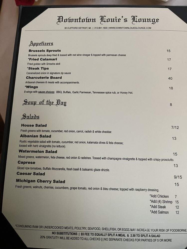 Downtown Louie's - Detroit, MI menu_pic