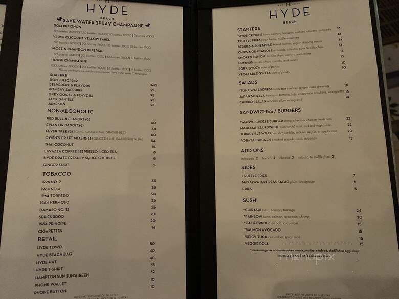 Hyde Beach - Miami Beach, FL menu_pic