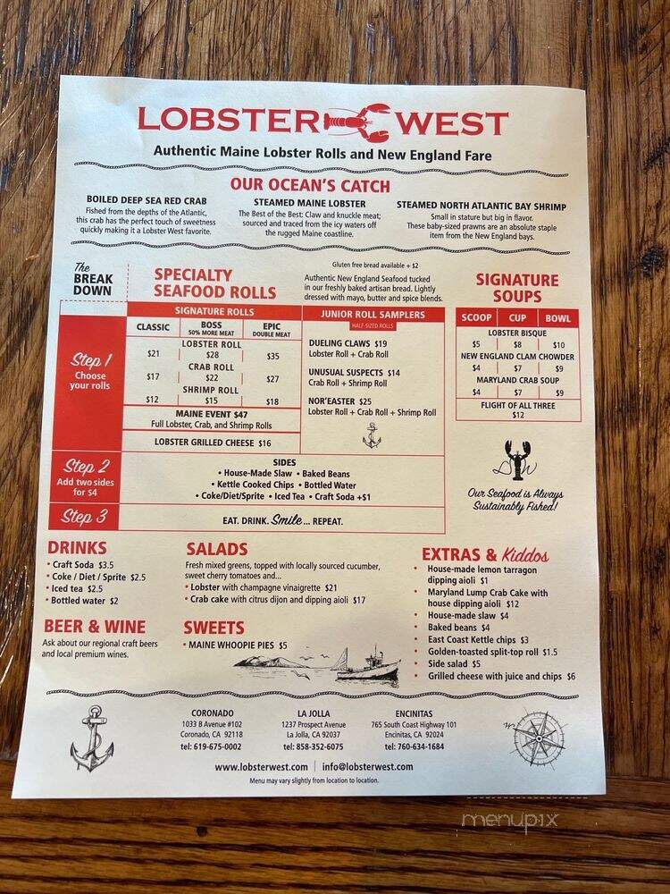 Lobster West - Encinitas, CA menu_pic