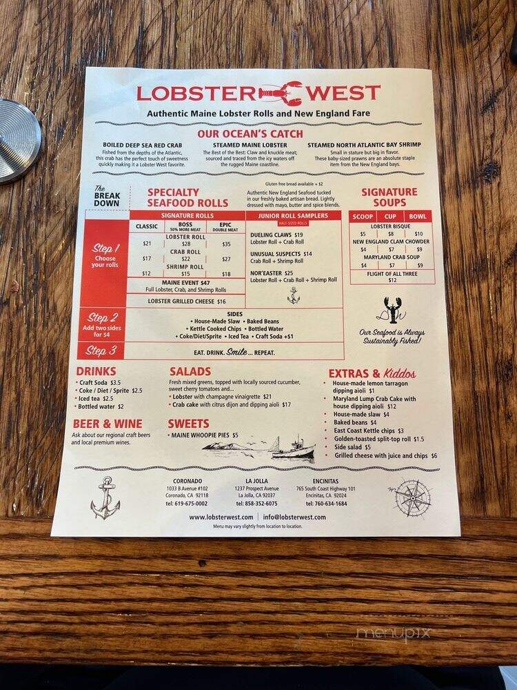 Lobster West - Encinitas, CA menu_pic