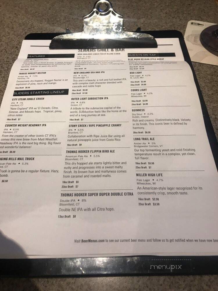 Sliders Grill & Bar - Plantsville, CT menu_pic