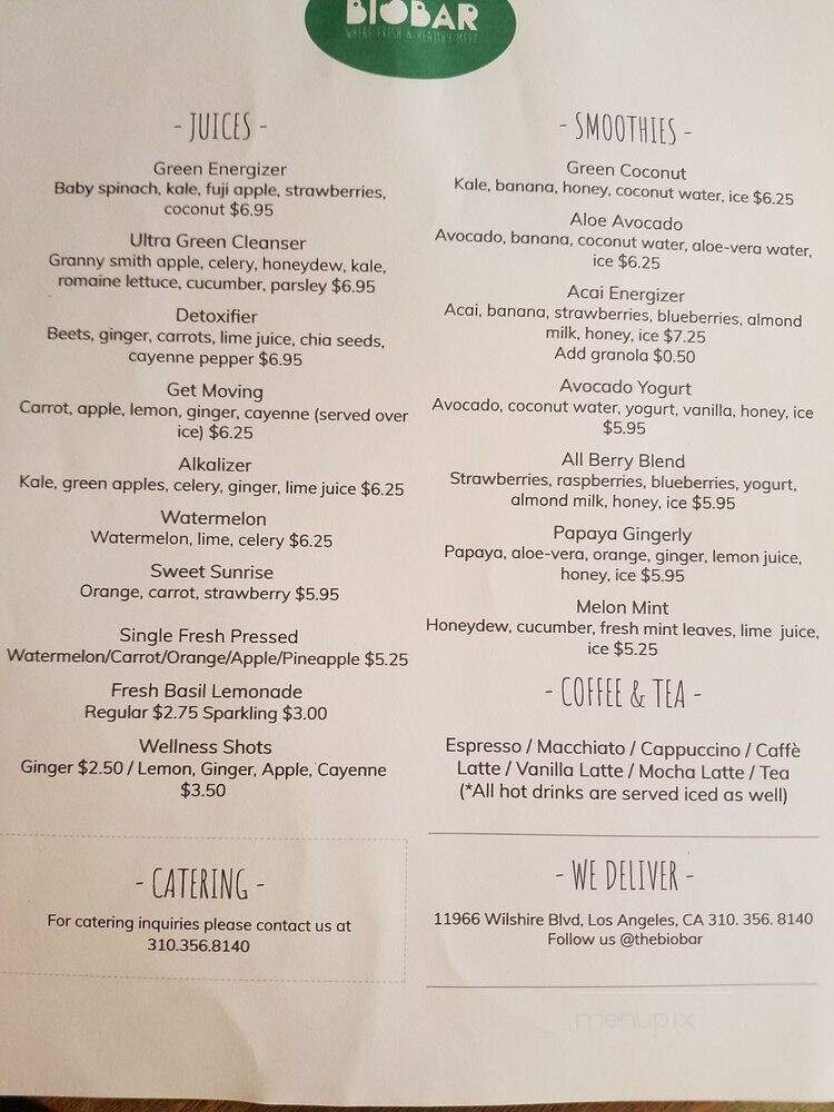 BioBar - Los Angeles, CA menu_pic