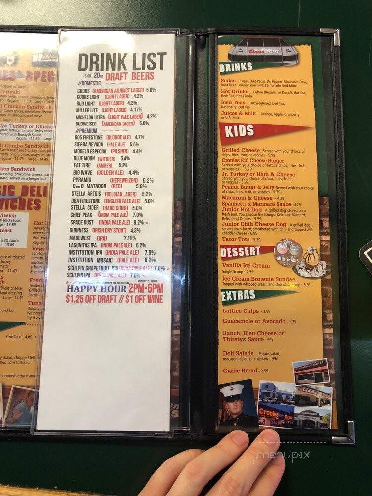 Cronies Sports Grill - Agoura Hills, CA menu_pic