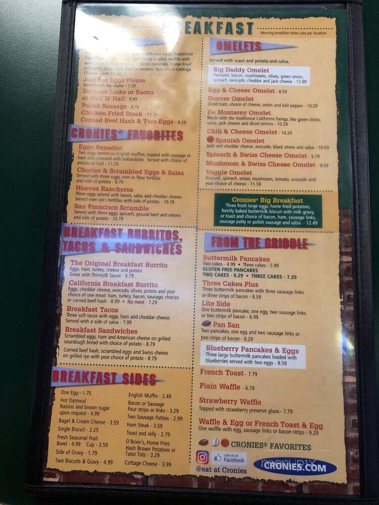 Cronies Sports Grill - Agoura Hills, CA menu_pic