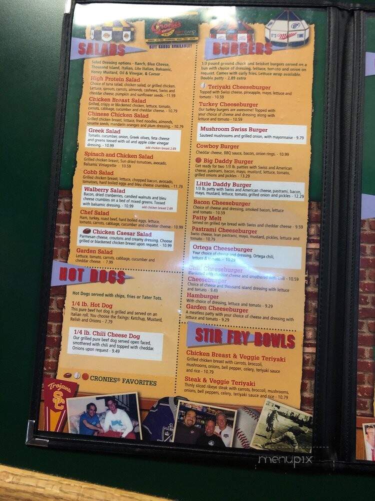 Cronies Sports Grill - Agoura Hills, CA menu_pic