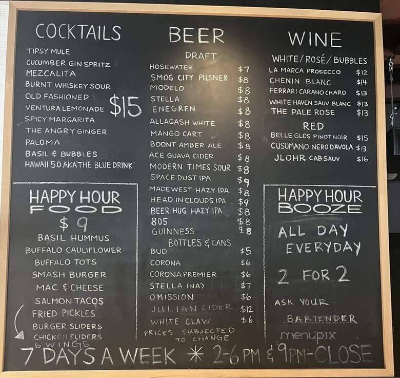 Tipsy Cow LA - Sherman Oaks, CA menu_pic