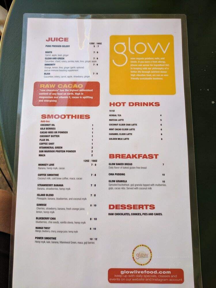 Glow Juice Bar and Cafe - Ketchum, ID menu_pic