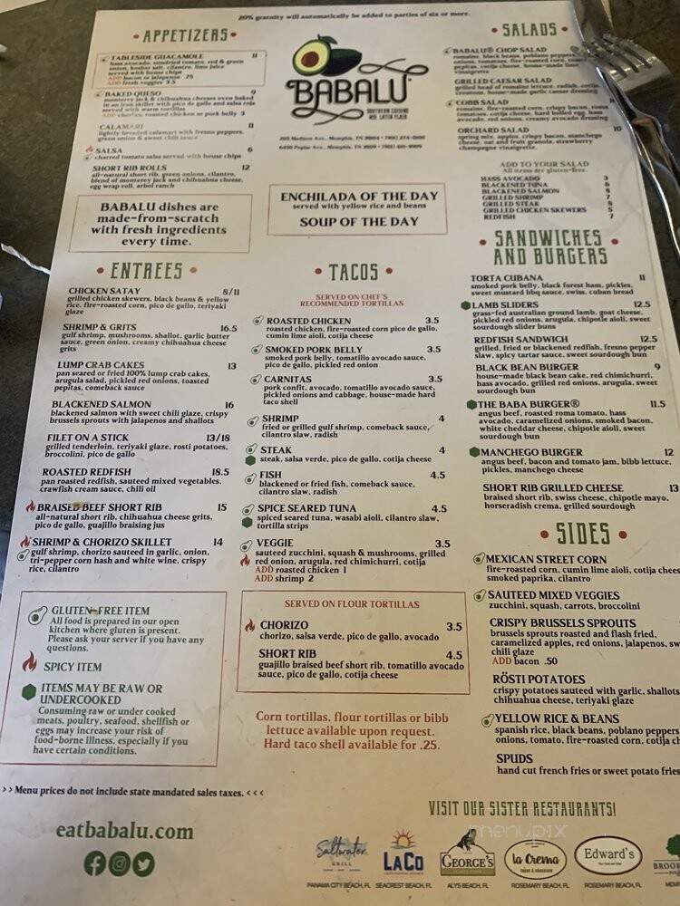 Babalu Tacos & Tapas - Memphis, TN menu_pic