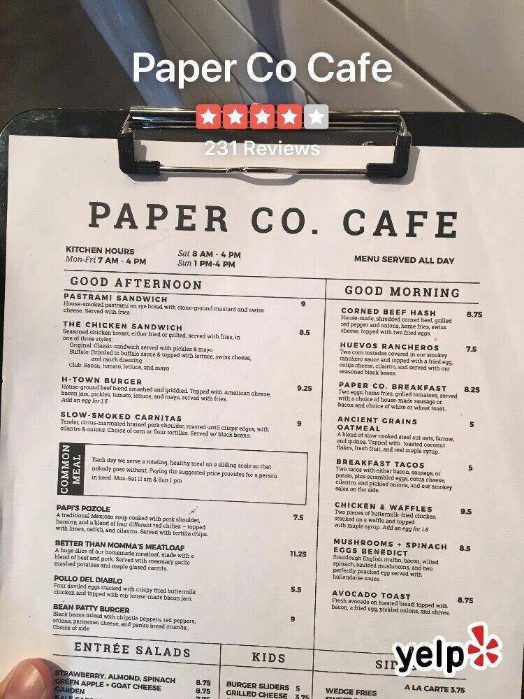 Paper Co. Cafe - Houston, TX menu_pic