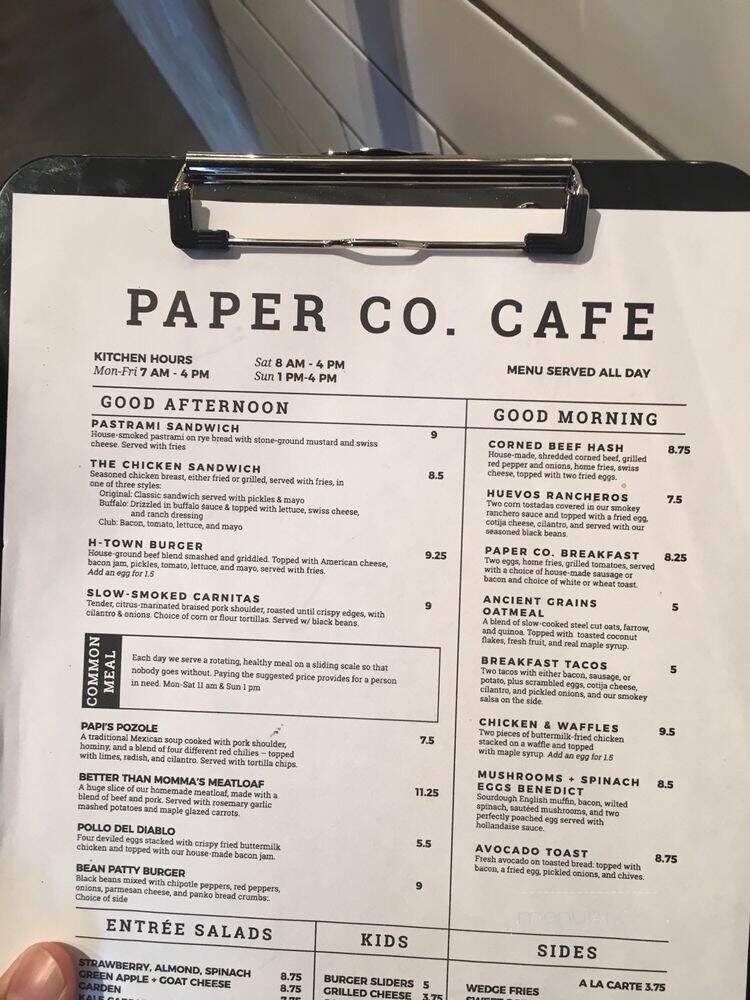 Paper Co. Cafe - Houston, TX menu_pic