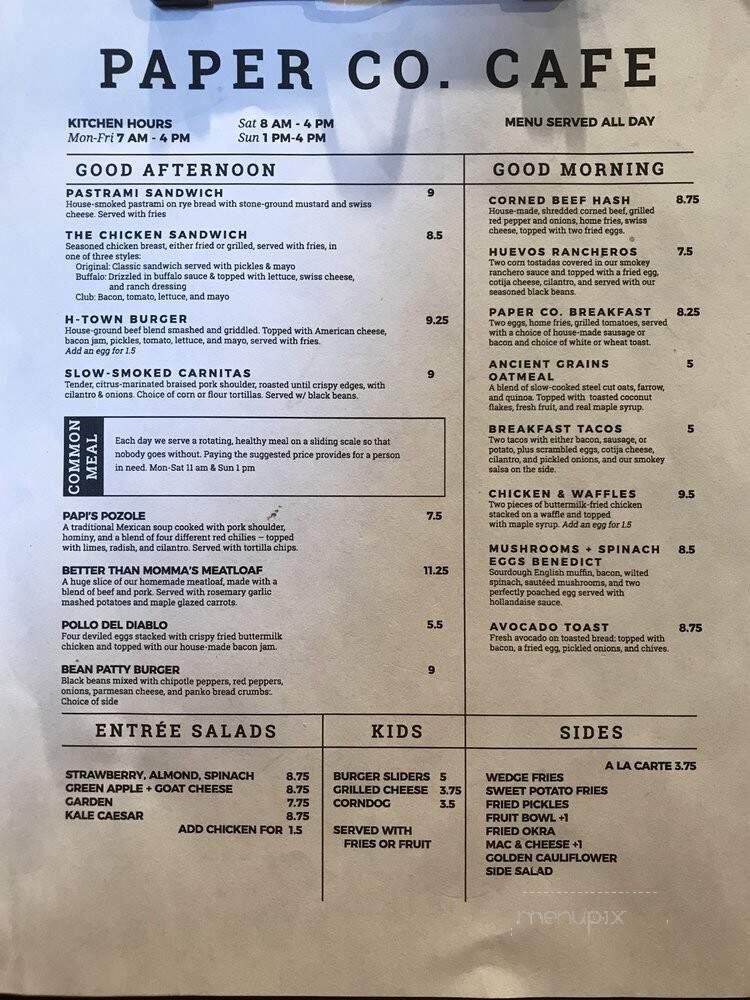 Paper Co. Cafe - Houston, TX menu_pic