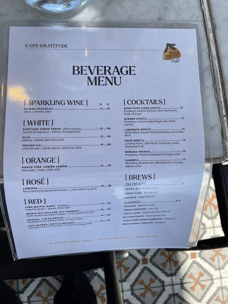 Cafe Gratitude - Los Angeles, CA menu_pic