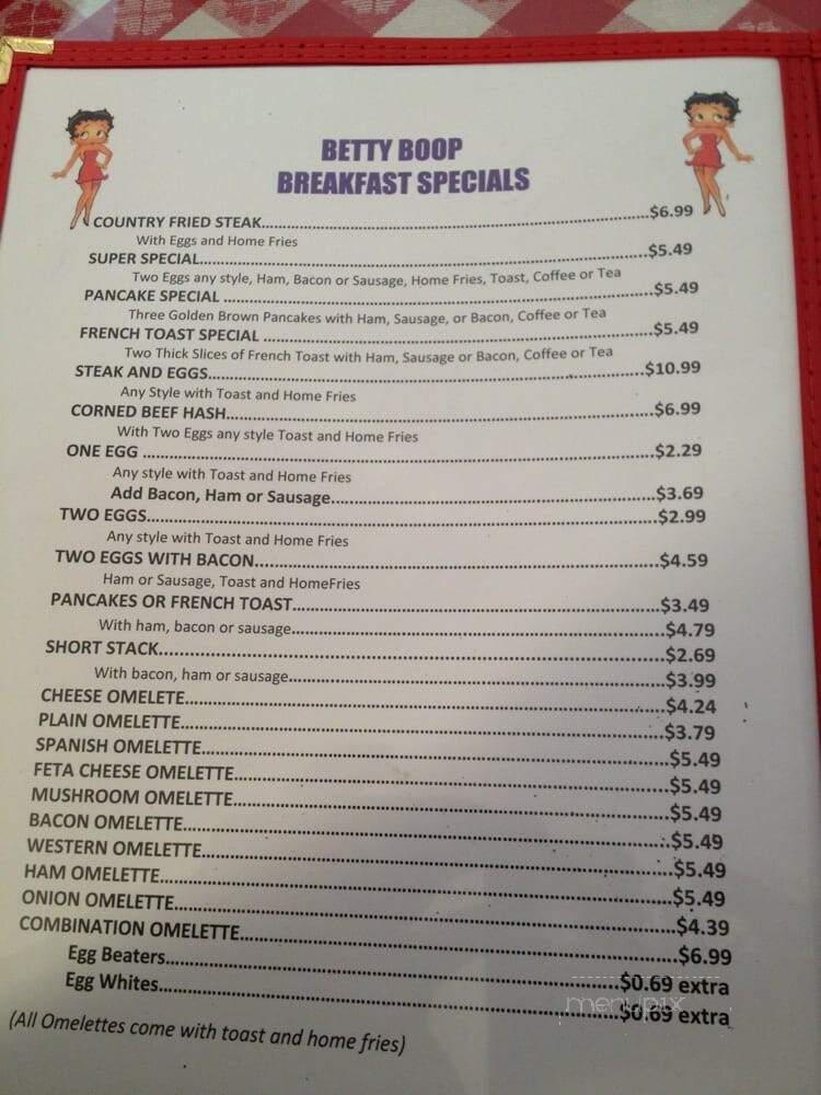 Betty Boop Diner - Albany, NY menu_pic