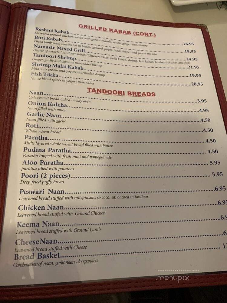 Namaste Indian Cuisine - Southington, CT menu_pic