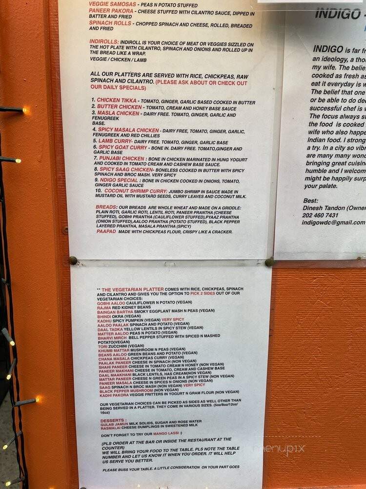 Indigo - Washington, DC menu_pic