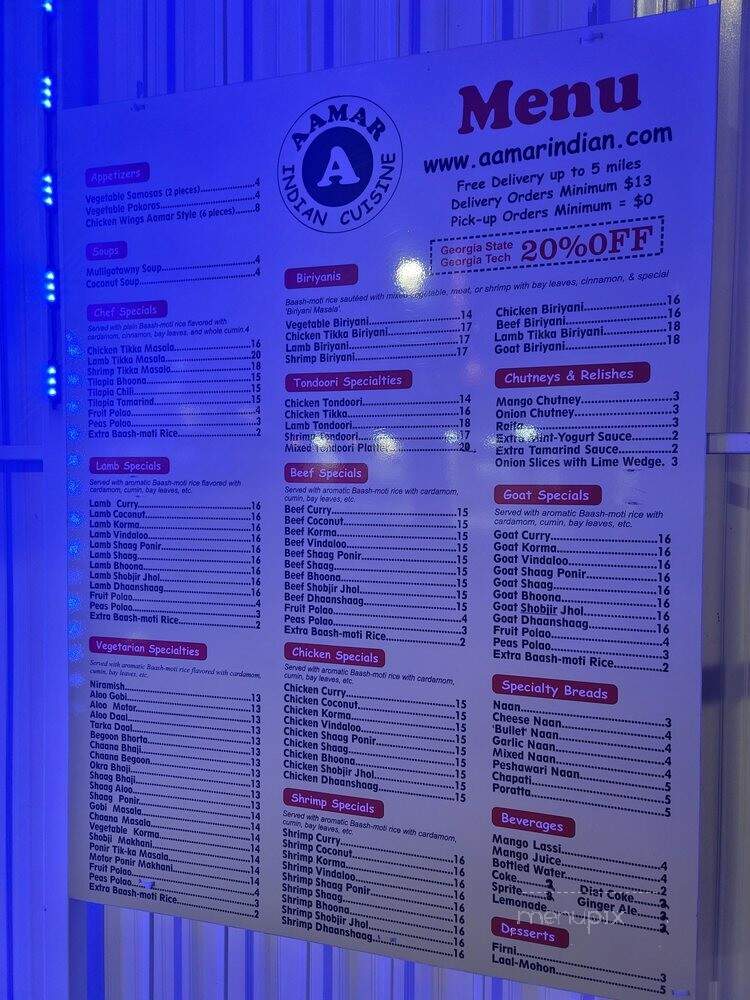 Aamar Indian Cuisine - Atlanta, GA menu_pic