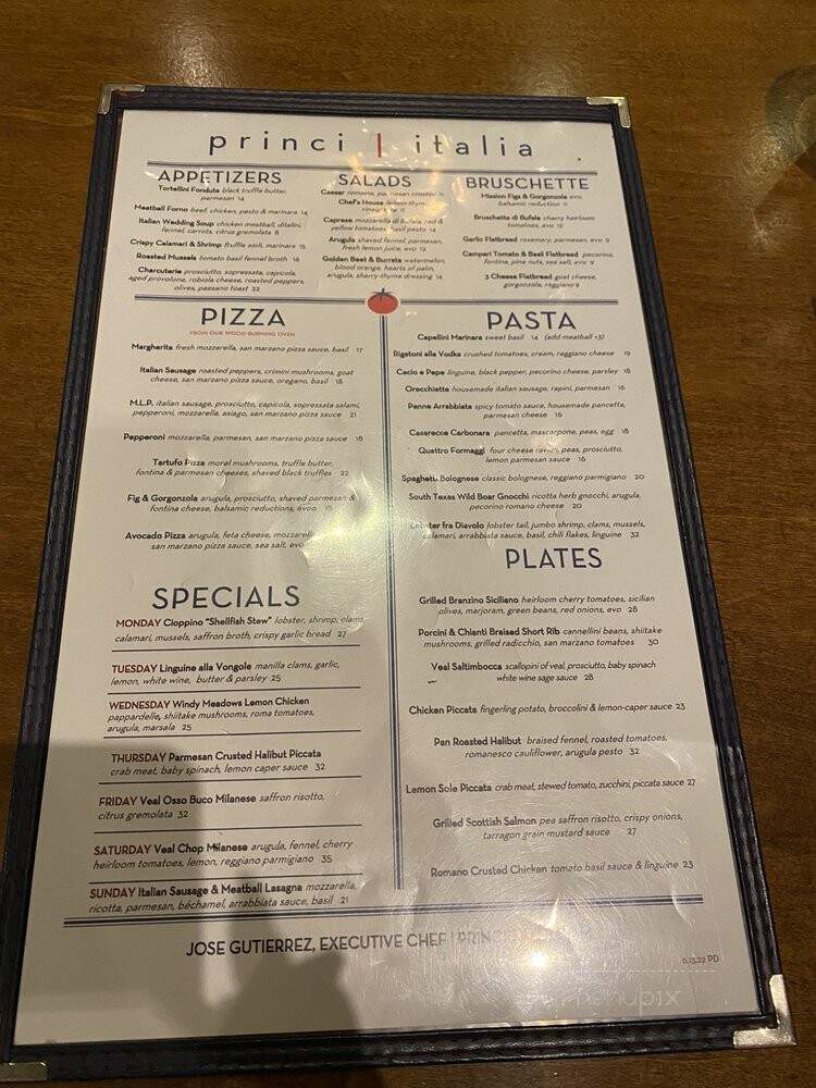 Princi Italia - Dallas, TX menu_pic