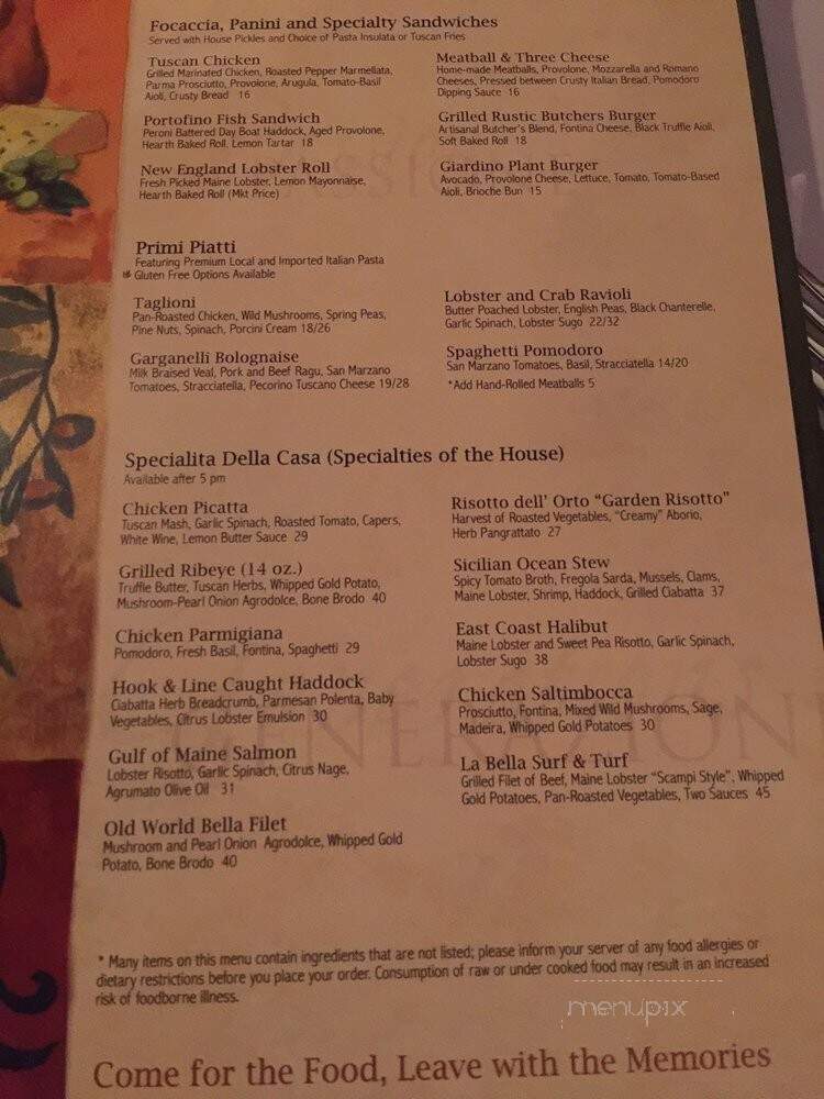 La Bella Vita Ristorante in enoteca Lounge - Rockport, ME menu_pic