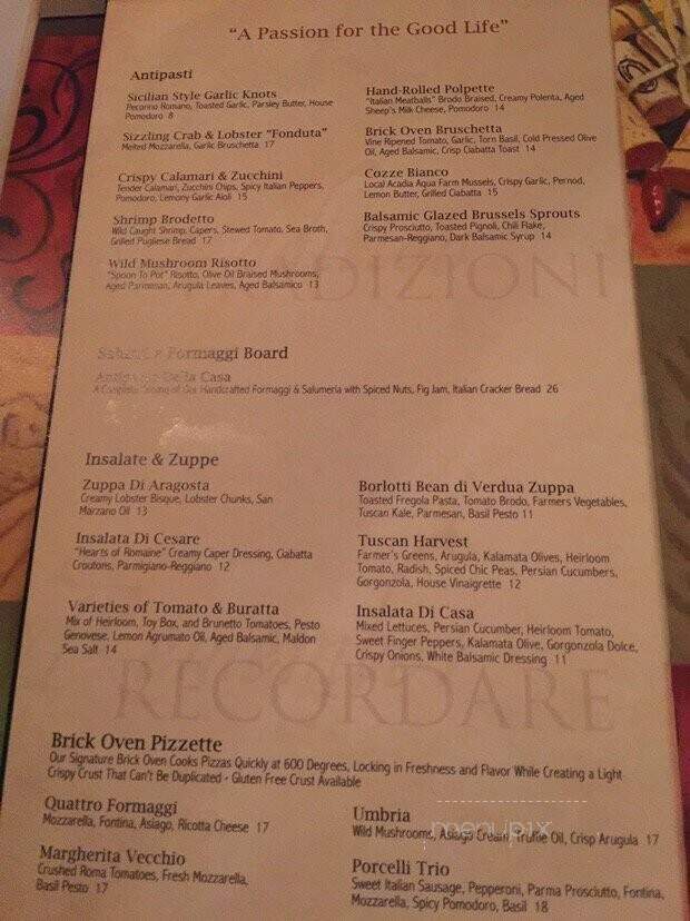 La Bella Vita Ristorante in enoteca Lounge - Rockport, ME menu_pic