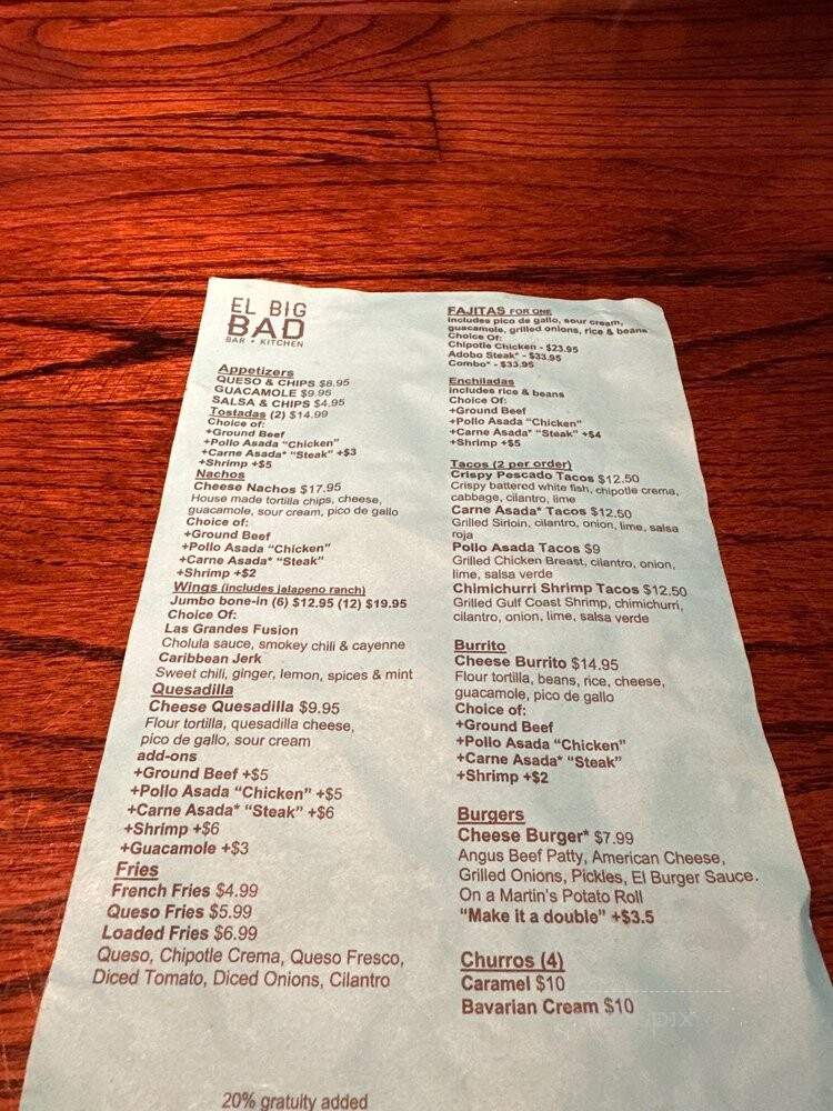 El Big Bad - Houston, TX menu_pic