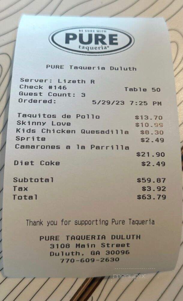 PURE Taqueria - Duluth, GA menu_pic