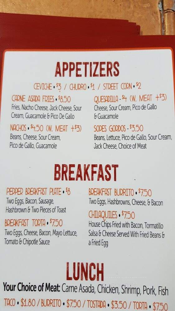 Pepper Mexican Grill - Van Nuys, CA menu_pic