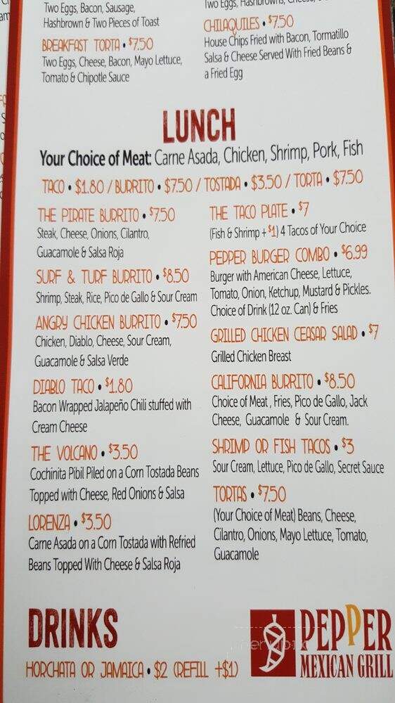 Pepper Mexican Grill - Van Nuys, CA menu_pic