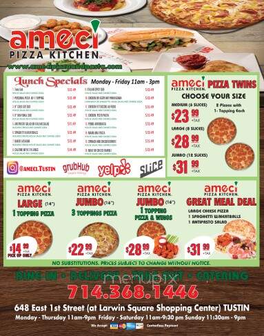 Ameci Pizza Kitchen - Tustin, CA menu_pic