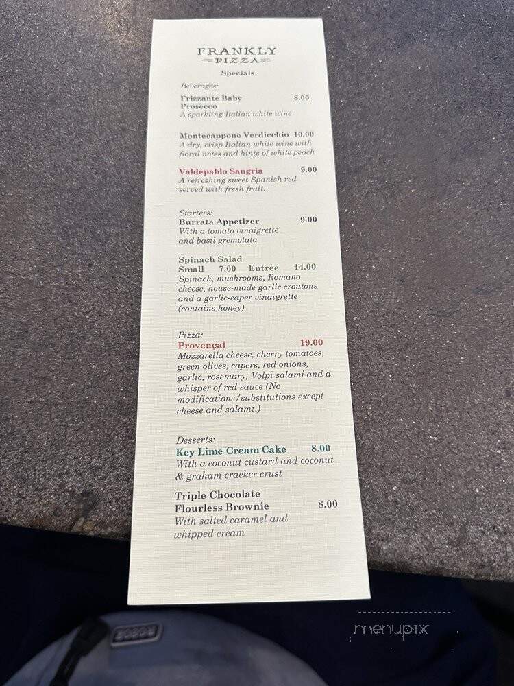 Frankly...Pizza! - Kensington, MD menu_pic