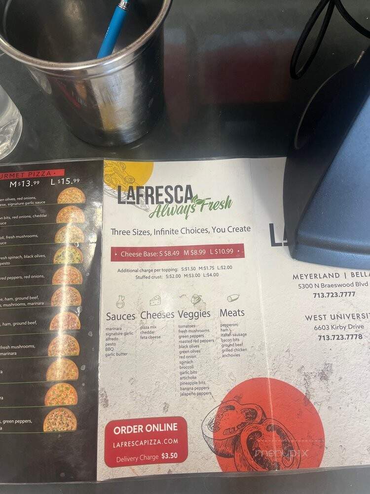 La Fresca Pizza - Houston, TX menu_pic