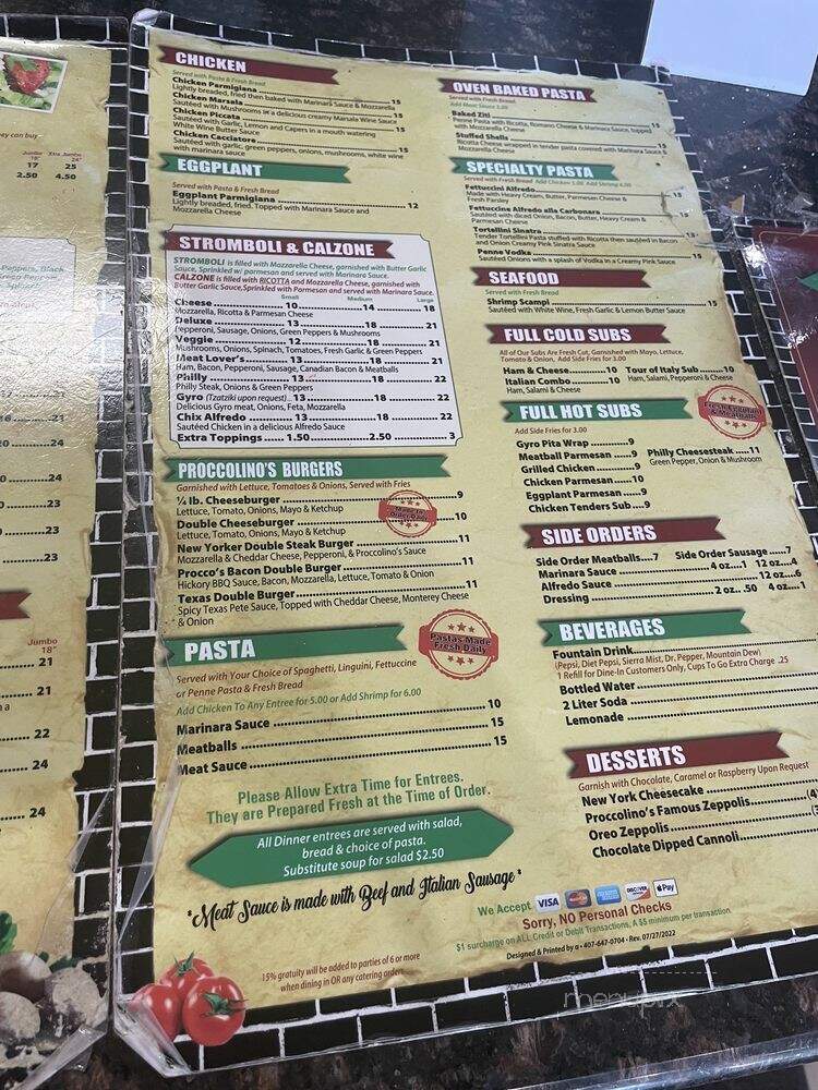 Proccolino's Pizza - Orlando, FL menu_pic