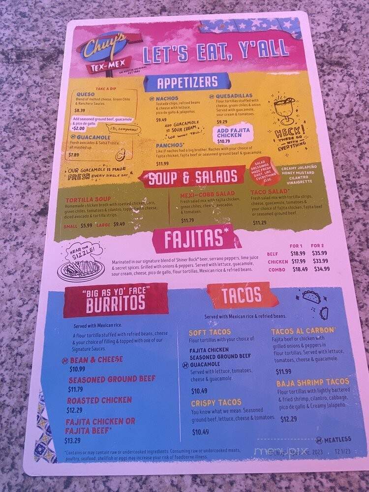 Chuy's - Addison, TX menu_pic