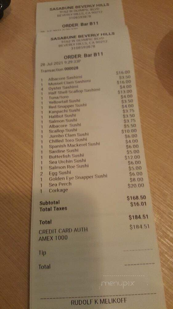 Sushi Sasabune Beverly Hills - Beverly Hills, CA menu_pic