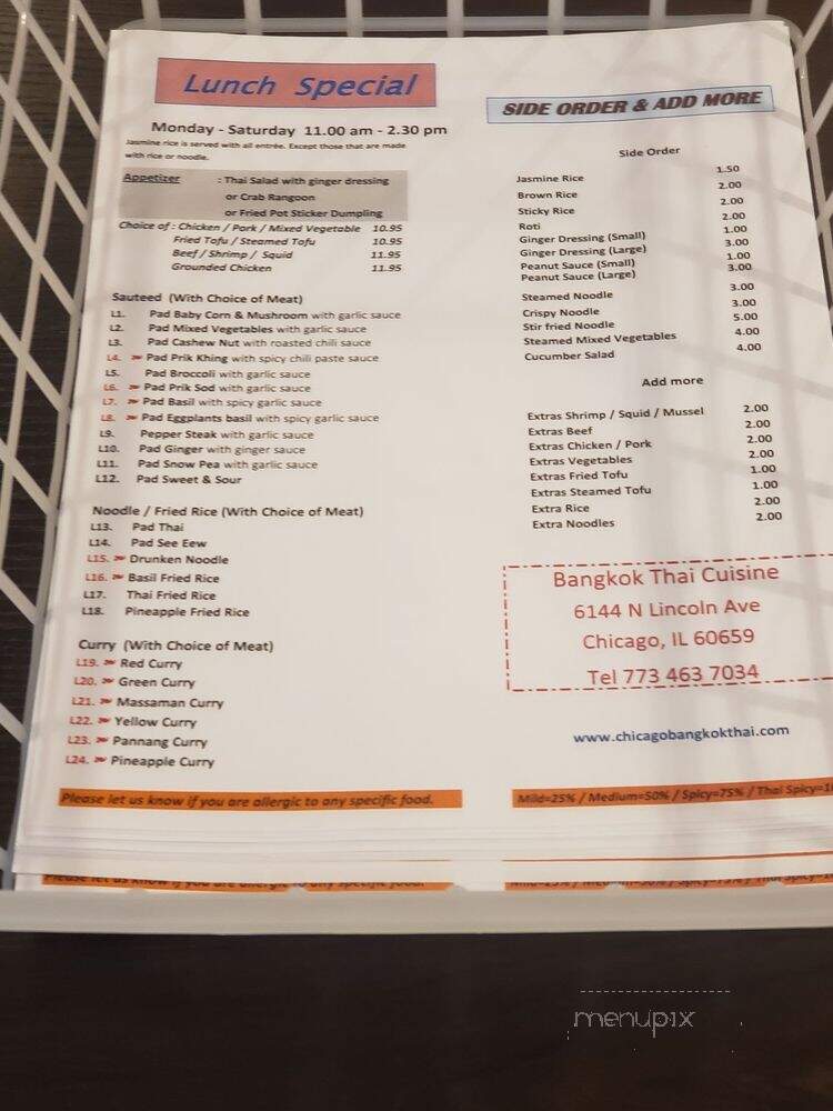 Bangkok Thai Cuisine - Chicago, IL menu_pic