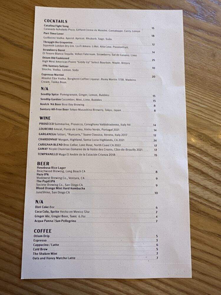 Otium - Los Angeles, CA menu_pic