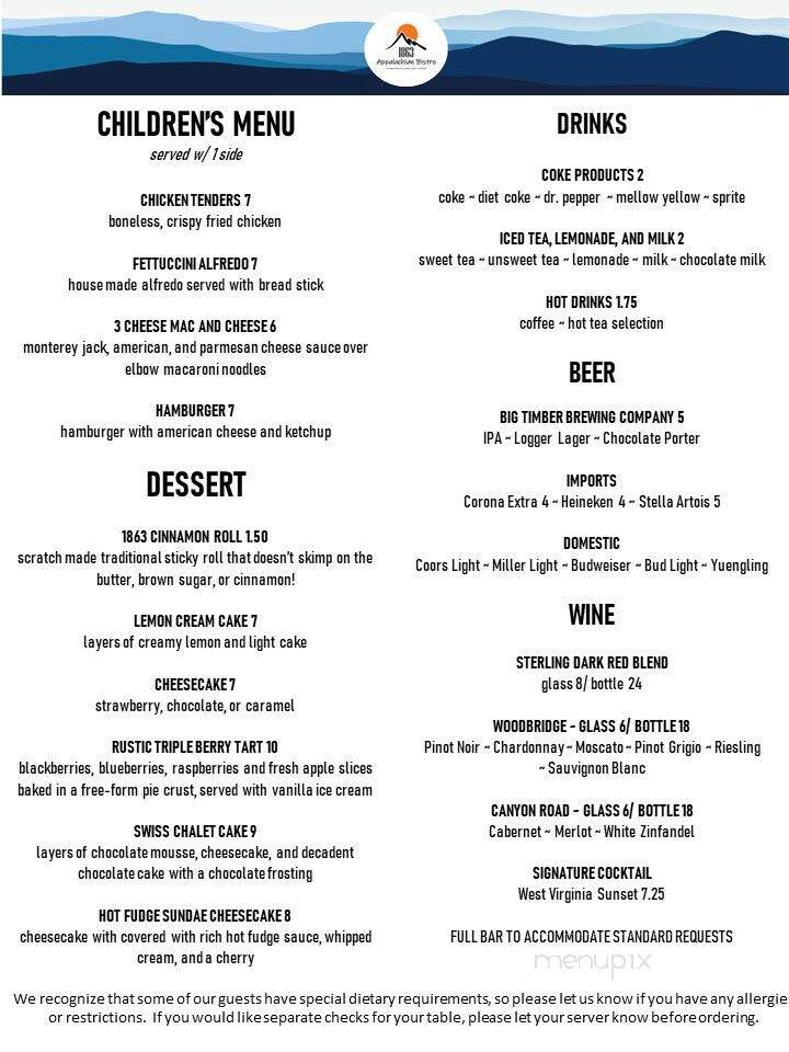 1863 Grill - Elkins, WV menu_pic