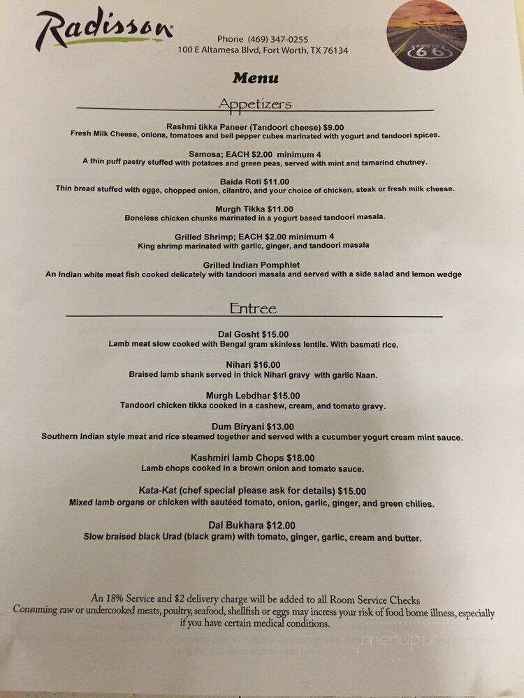 Route 66 - Fort Worth, TX menu_pic