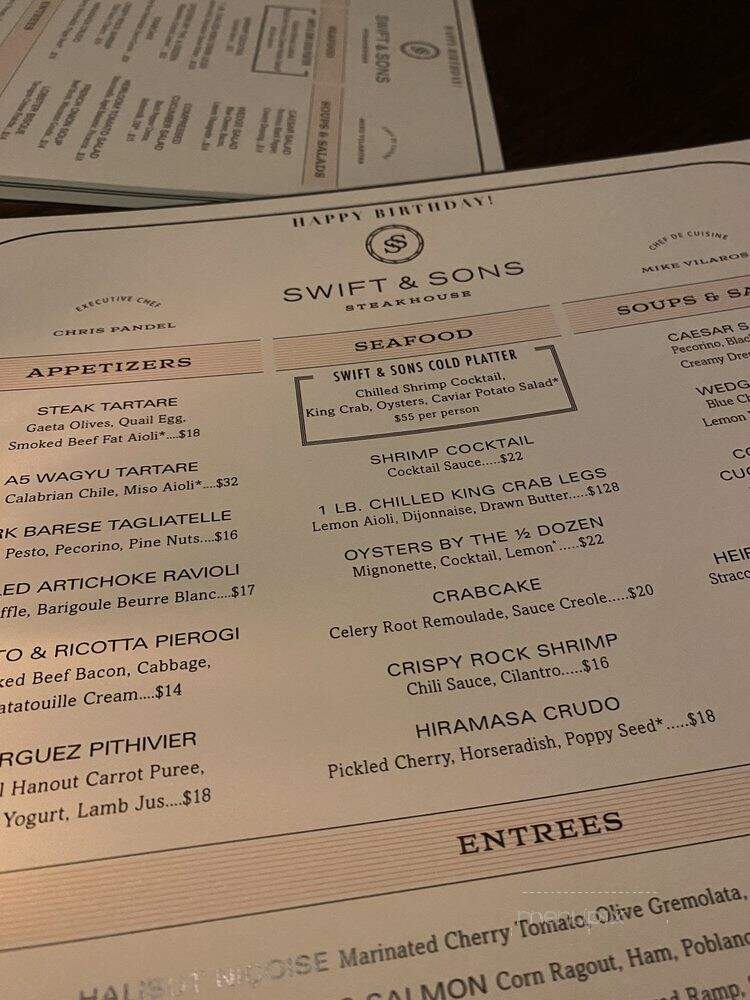 Swift & Sons - Chicago, IL menu_pic