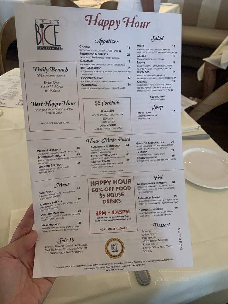 Bice Lounge - Naples, FL menu_pic