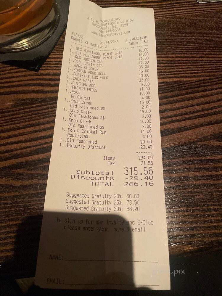 Second Story - Scottsdale, AZ menu_pic
