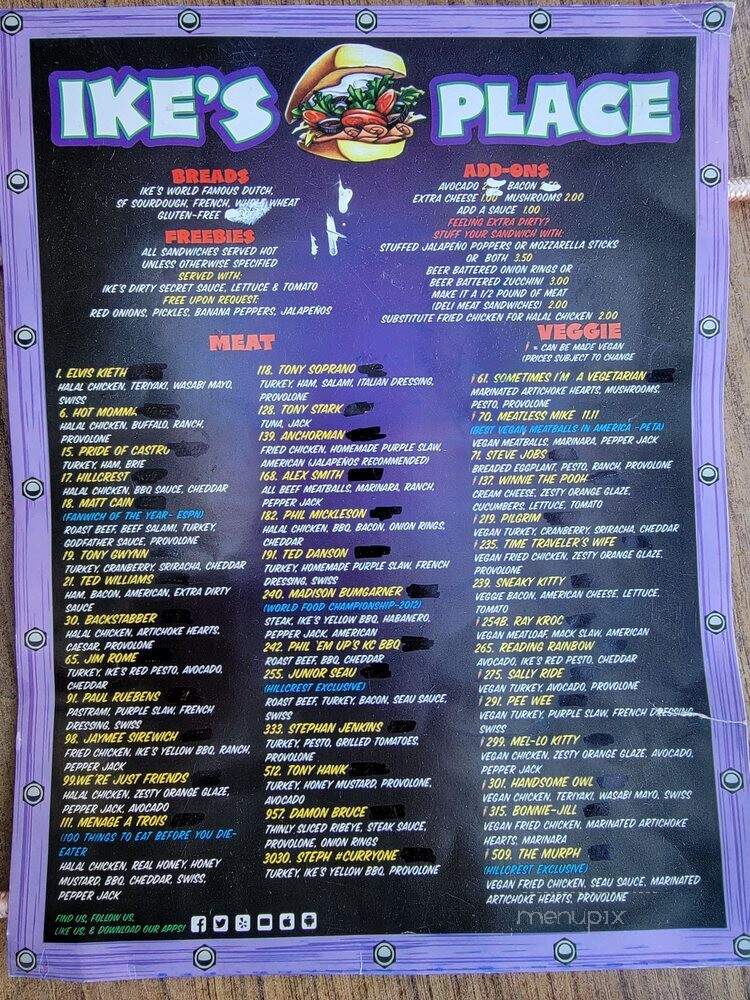 Ike's Place - San Diego, CA menu_pic