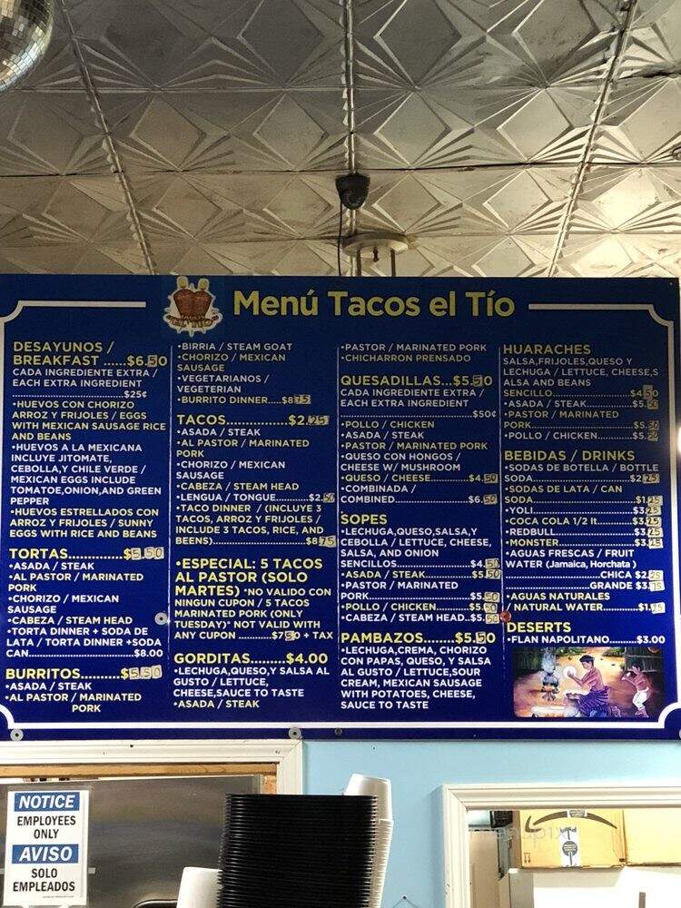 Tacos El Tio - Chicago, IL menu_pic