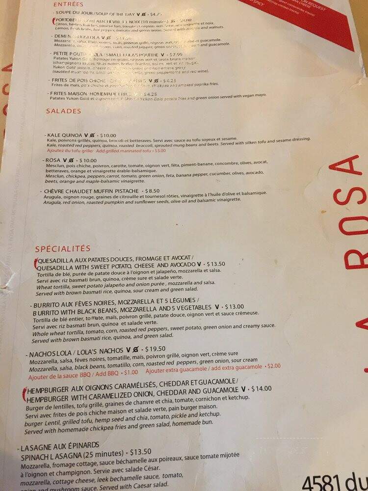 Lola Rosa Parc - Montreal, QC menu_pic