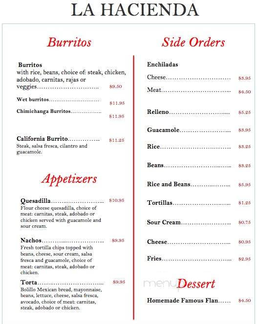 La Hacienda Mexican Restaurant - Goleta, CA menu_pic