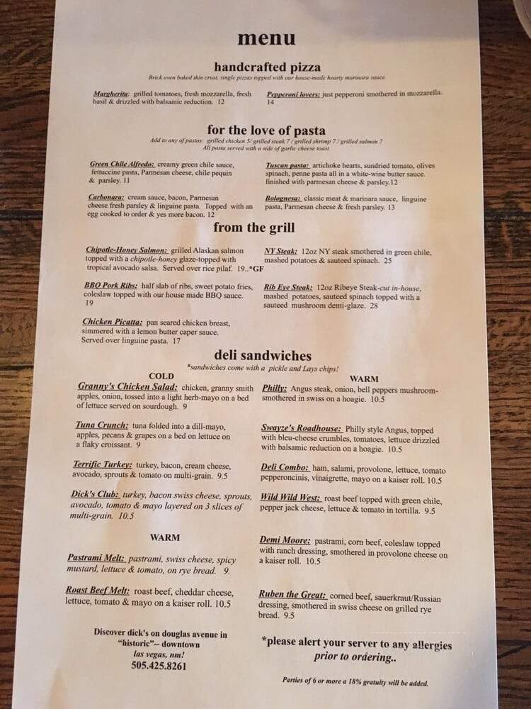 Dick's Restaurant - Las Vegas, NM menu_pic