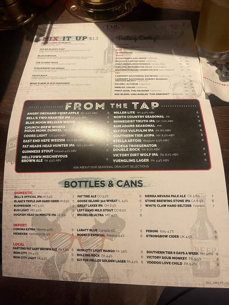 Bill's Bar & Burger - Pittsburgh, PA menu_pic