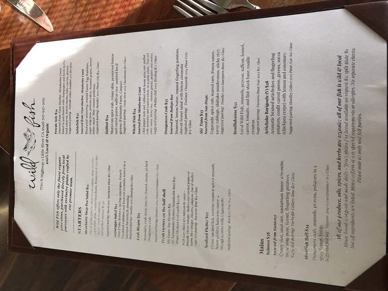 Wild Fish Restaurant - Little River, CA menu_pic