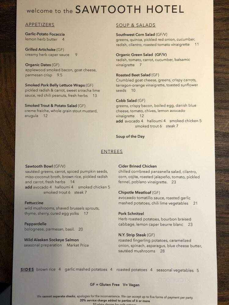 Sawtooth Restaurant - Stanley, ID menu_pic