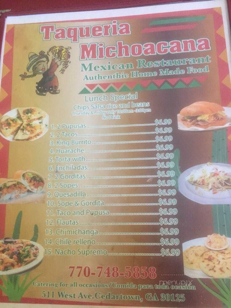 Taqueria Michoacana - Cedartown, GA menu_pic